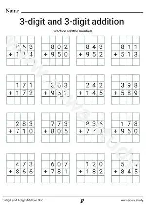 3-digit and 3-digit Addition Grid