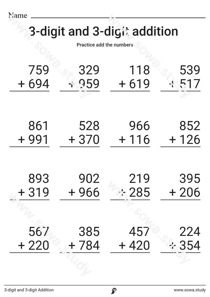 3-digit and 3-digit Addition 3-digit and 3-digit Addition worksheet