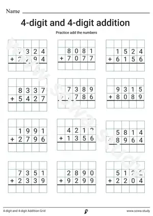 4-digit and 4-digit Addition Grid