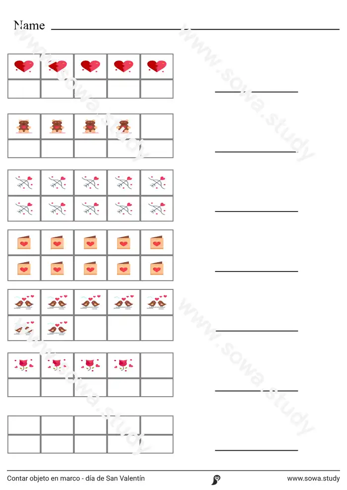 Contar objeto en marco - día de San Valentín worksheet