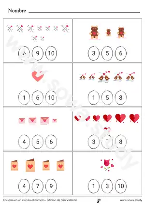 Encierra en un círculo el número - Edición de San Valentín