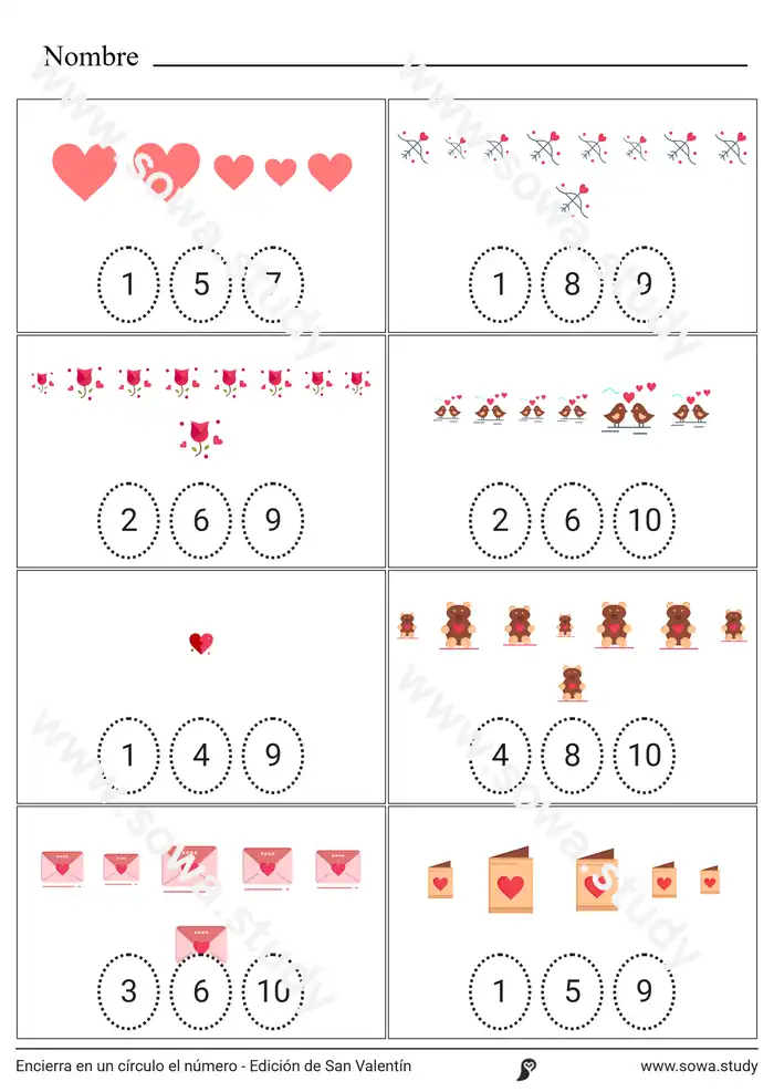 Encierra en un círculo el número - Edición de San Valentín – versión 2