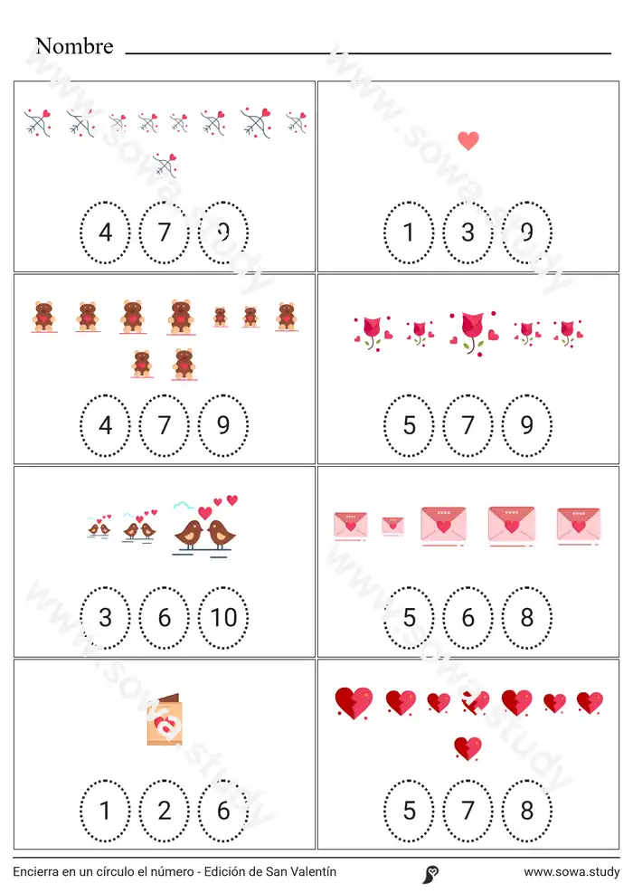 Encierra en un círculo el número - Edición de San Valentín – versión 3