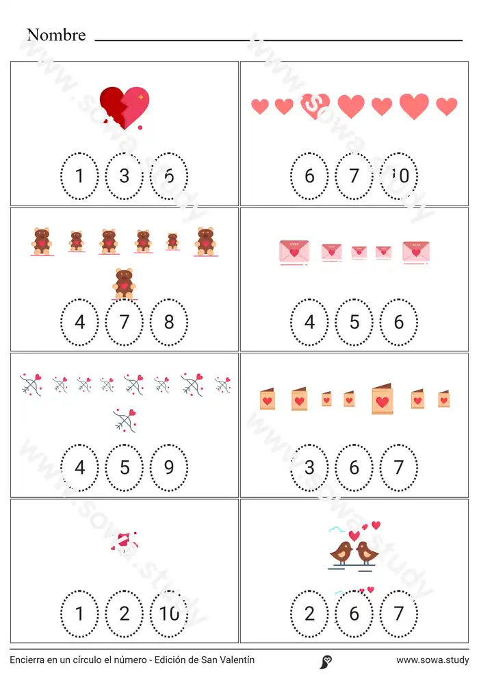 Encierra en un círculo el número - Edición de San Valentín – versión 4