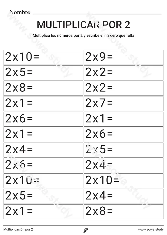 Multiplicación por 2 Multiplicación por 2 worksheet