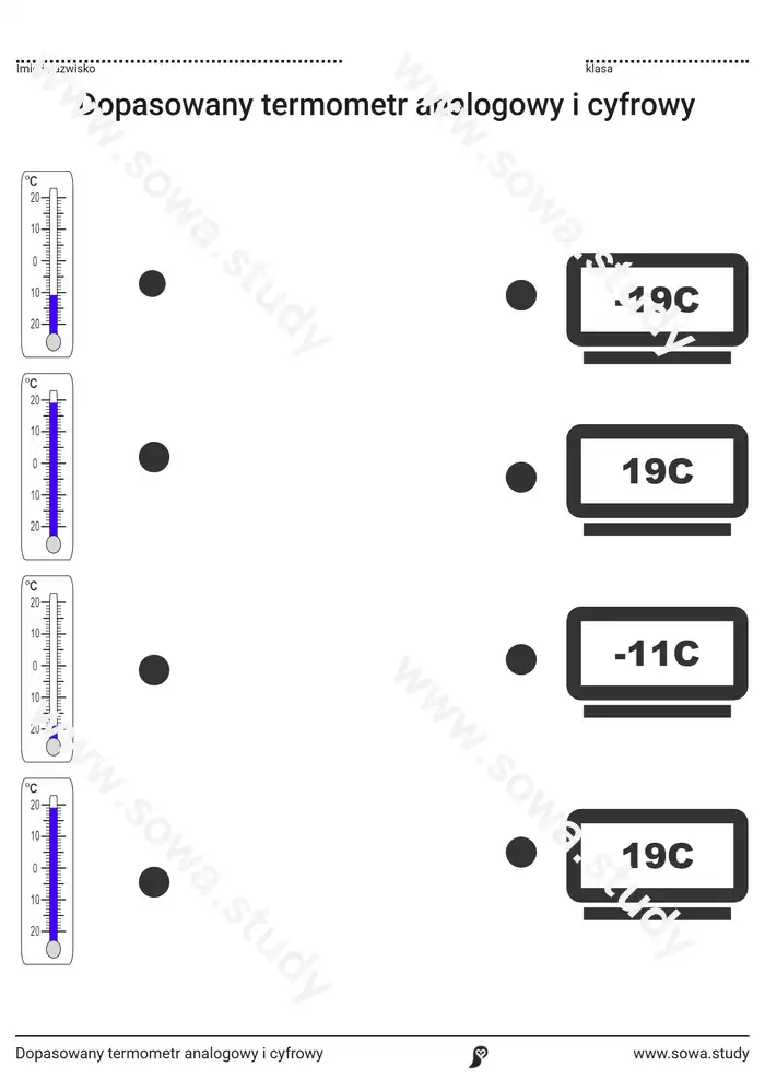 Dopasowany termometr analogowy i cyfrowy Dopasowany termometr analogowy i cyfrowy worksheet