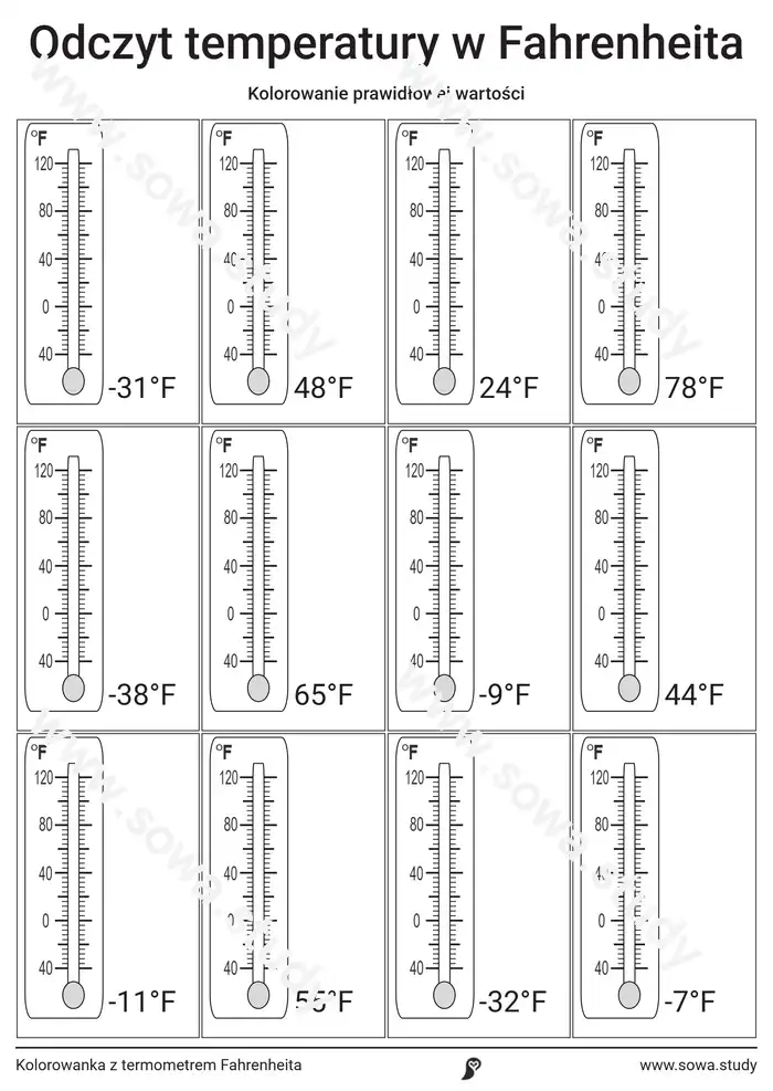 Kolorowanka z termometrem Fahrenheita Kolorowanka z termometrem Fahrenheita worksheet
