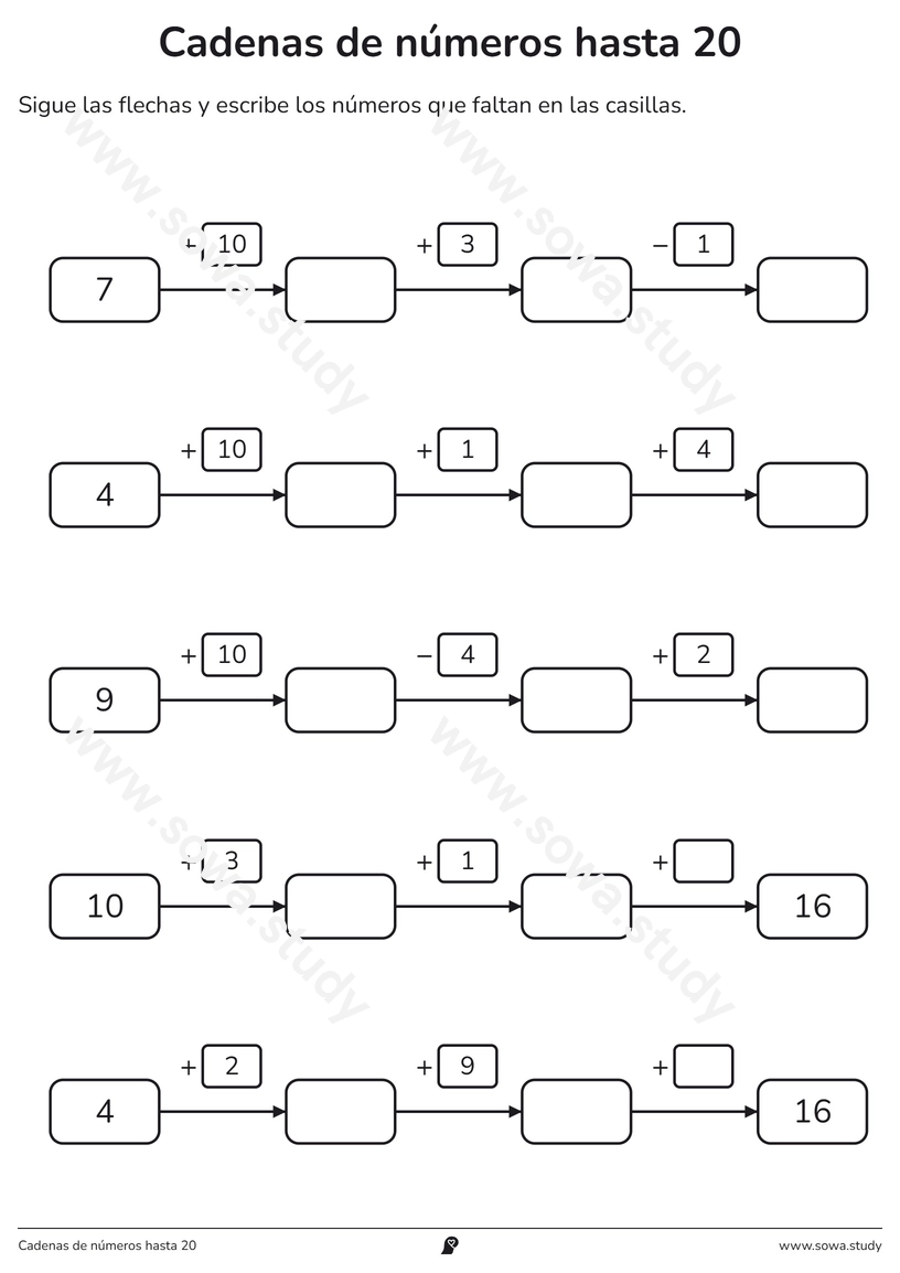 Cadenas de números hasta 20 – ficha para imprimir