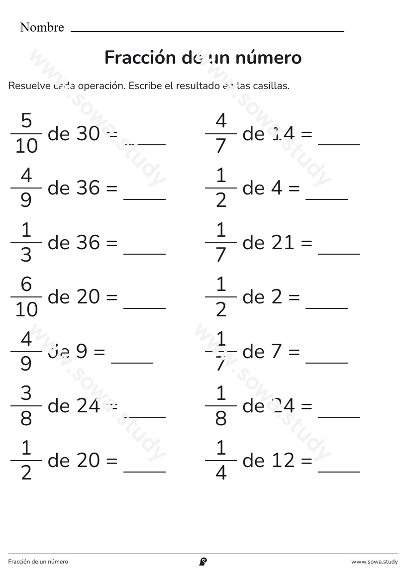 Fracción de un número – ficha para imprimir