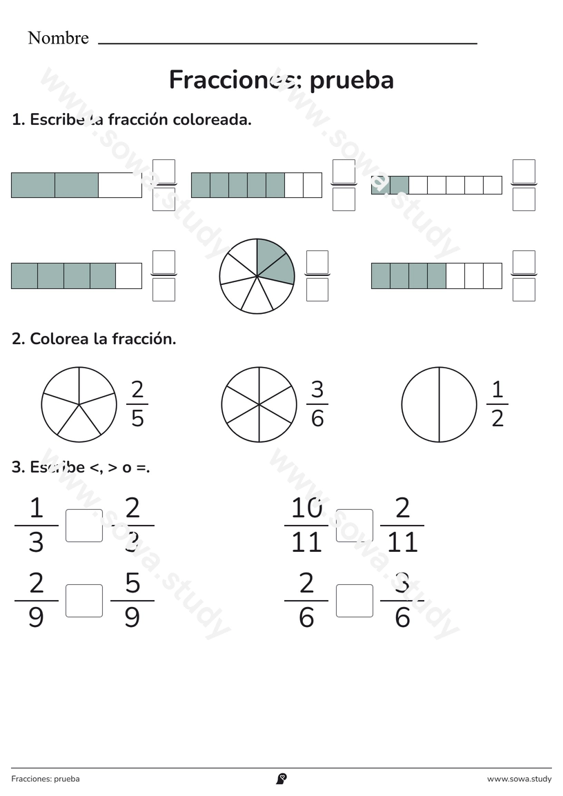 Fracciones: prueba – ficha para imprimir