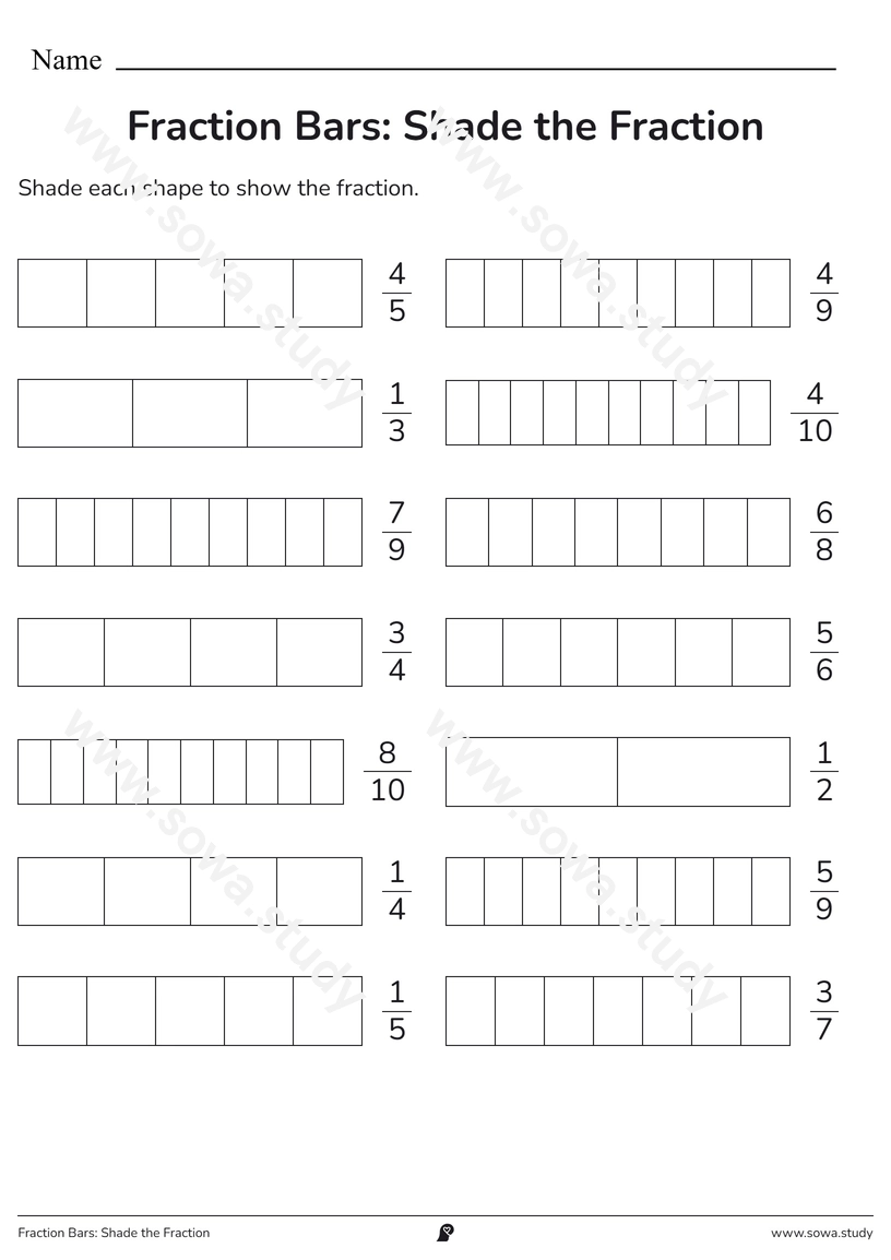 Fraction Bars: Shade the Fraction – printable worksheet