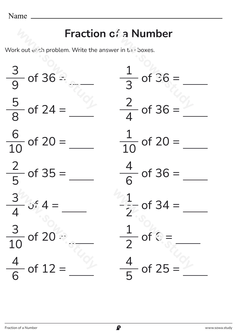 Fraction of a Number – printable worksheet