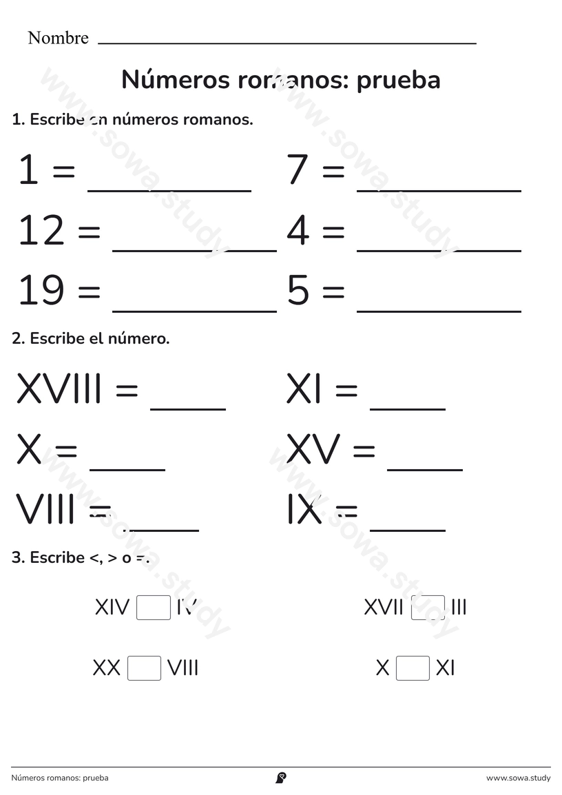 Números romanos: prueba – ficha para imprimir