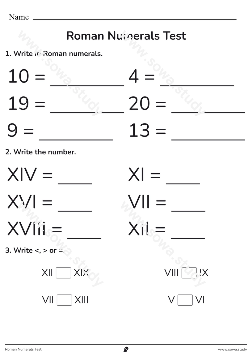 Roman Numerals Review (2 Pages) – printable worksheet