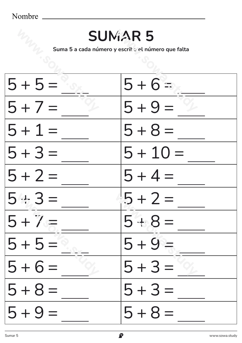 Sumar 5 – ficha para imprimir