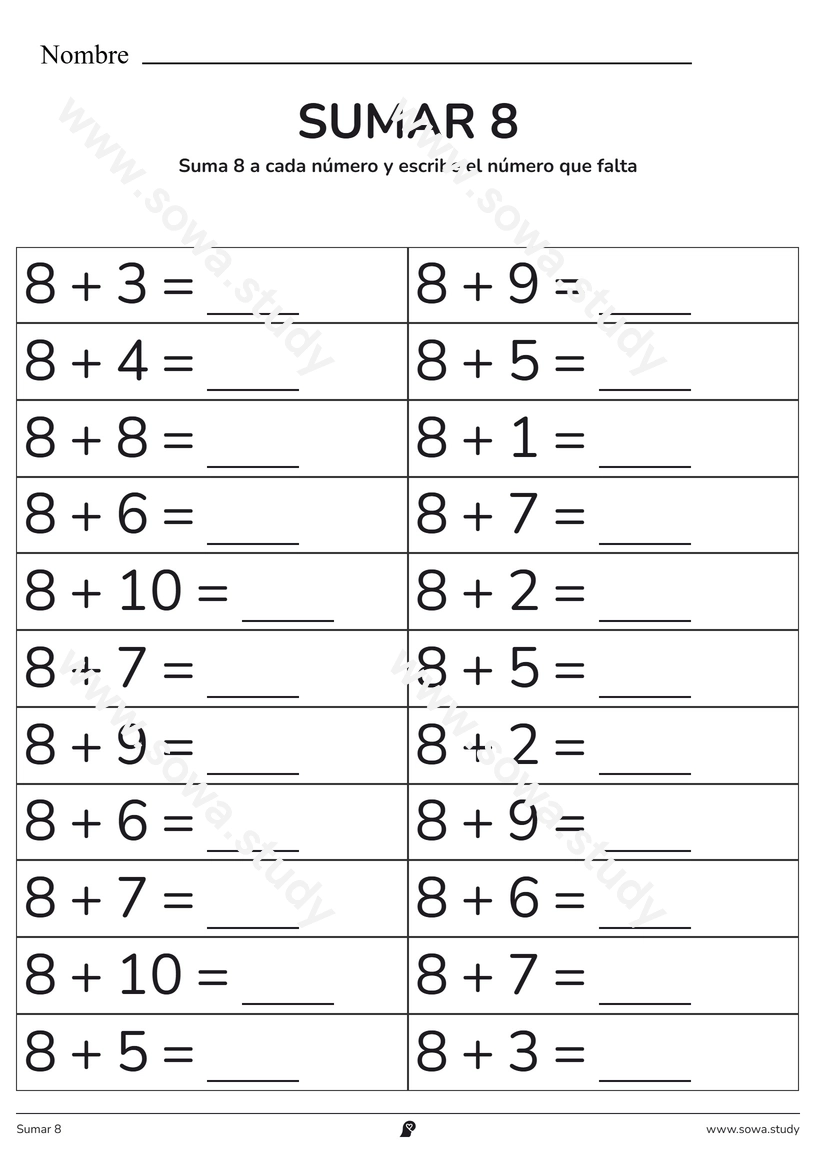 Sumar 8 – ficha para imprimir