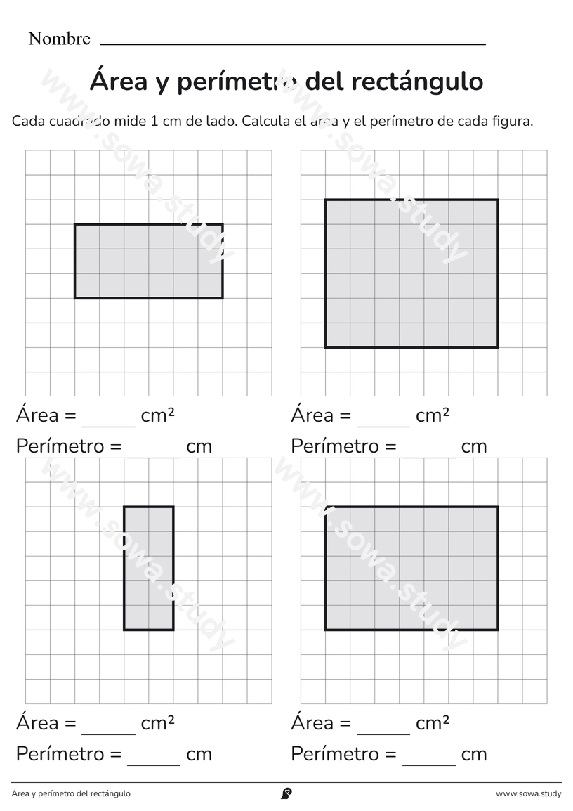 Área y perímetro del rectángulo – ficha para imprimir