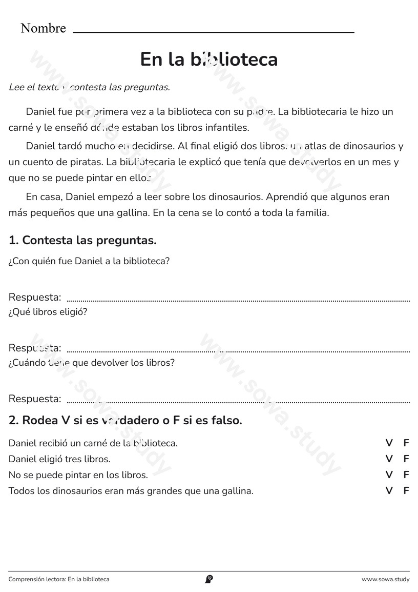 Comprensión lectora: En la biblioteca – ficha para imprimir