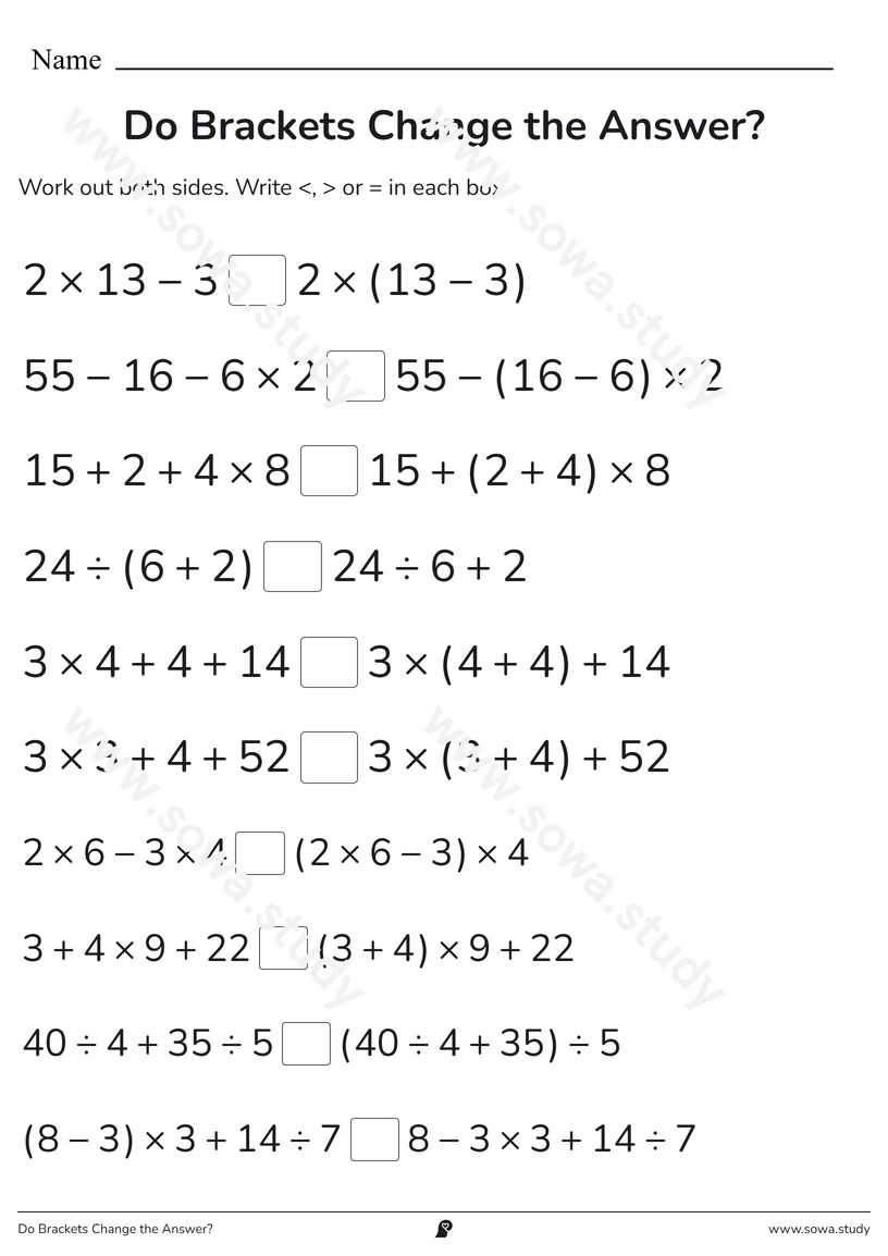 Do Brackets Change the Answer? – printable worksheet