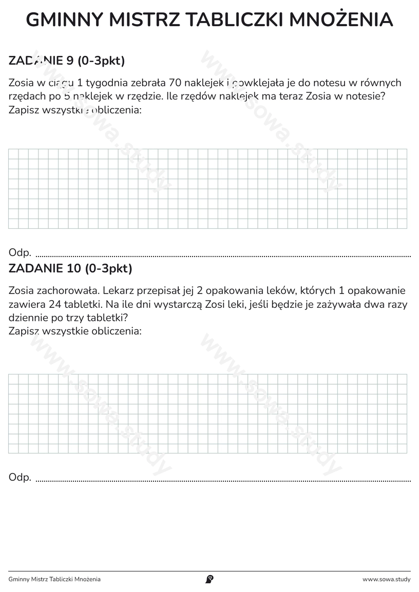 Gminny Mistrz Tabliczki Mnożenia – karta pracy do druku