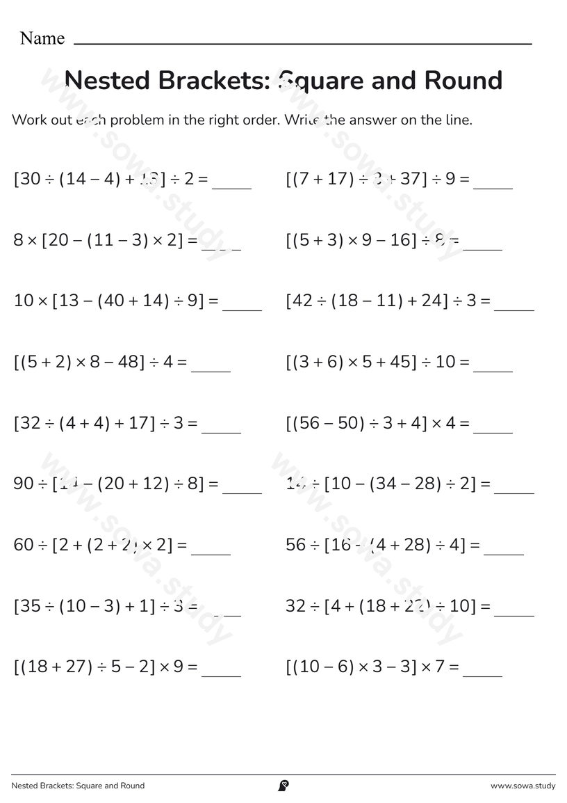 Nested Brackets: Square and Round – printable worksheet