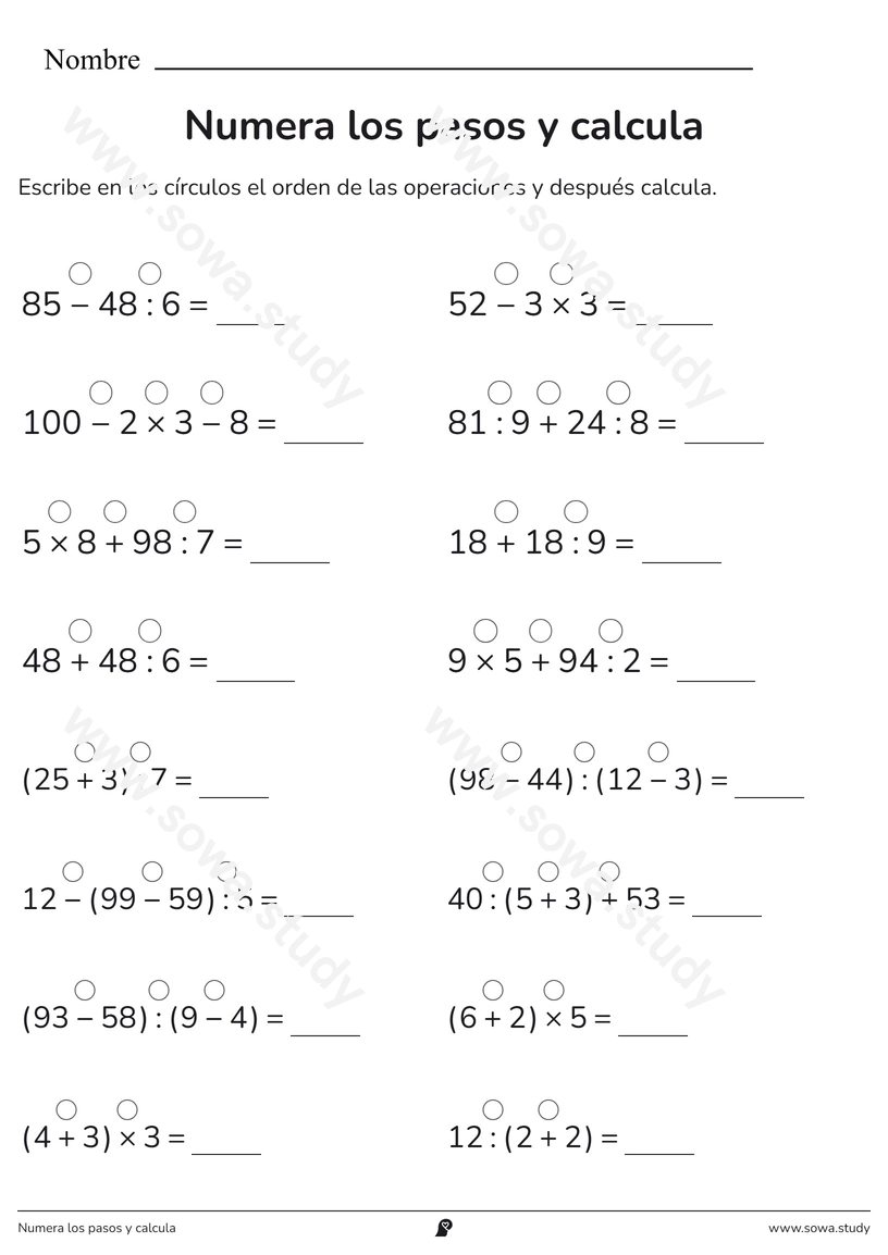 Numera los pasos y calcula – ficha para imprimir