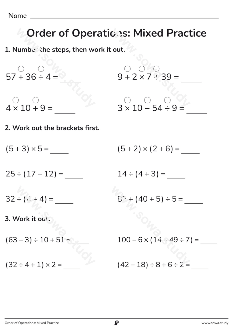 Order of Operations: Mixed Practice – printable worksheet