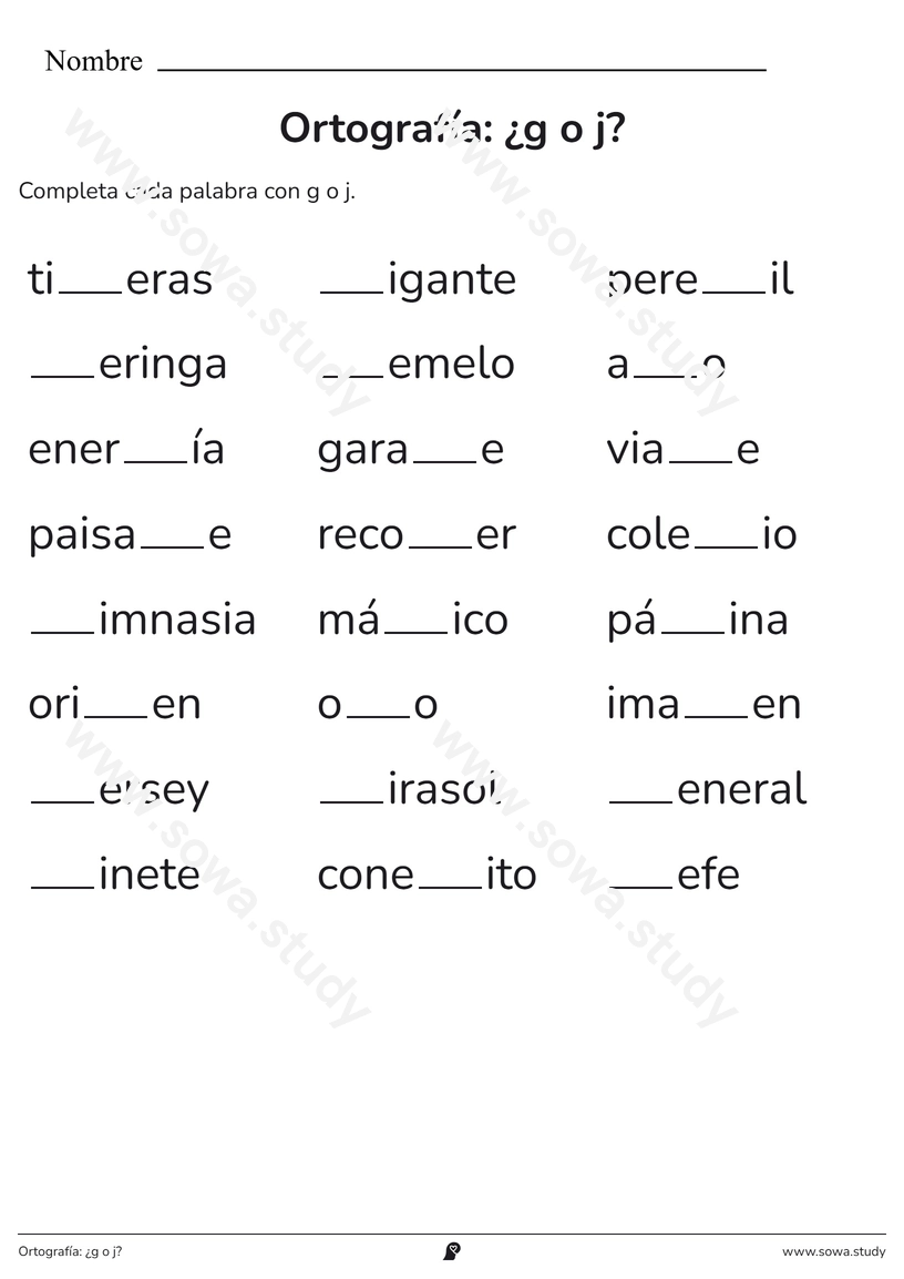 Ortografía: ¿g o j? – ficha para imprimir