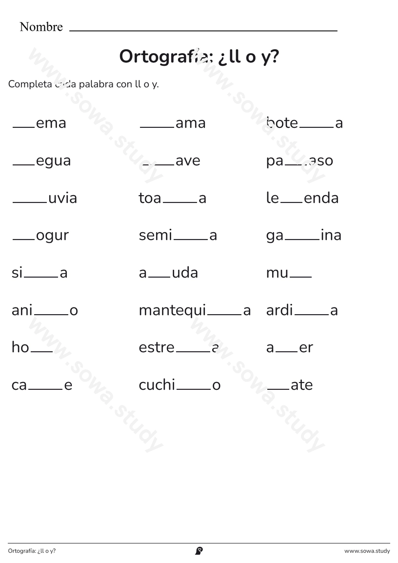 Ortografía: ¿ll o y? – ficha para imprimir