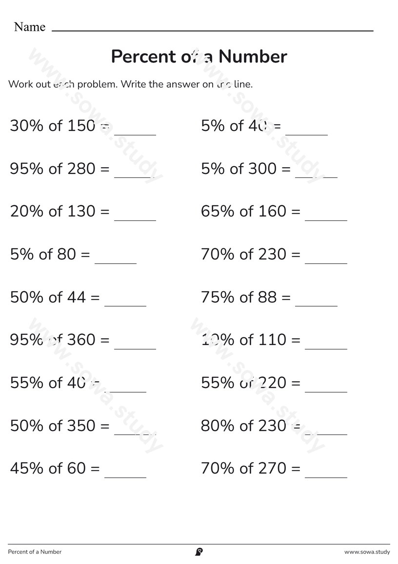 Percent of a Number – printable worksheet
