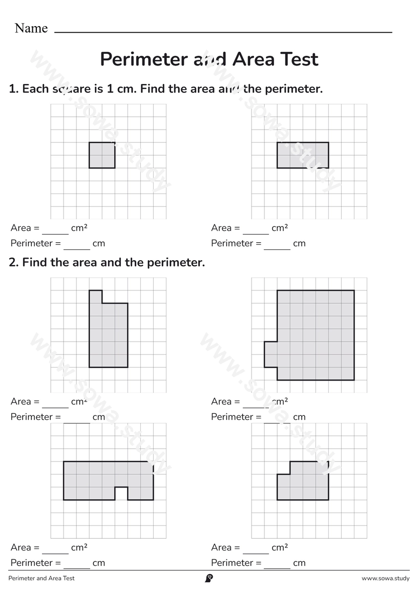 Perimeter and Area Test – printable worksheet