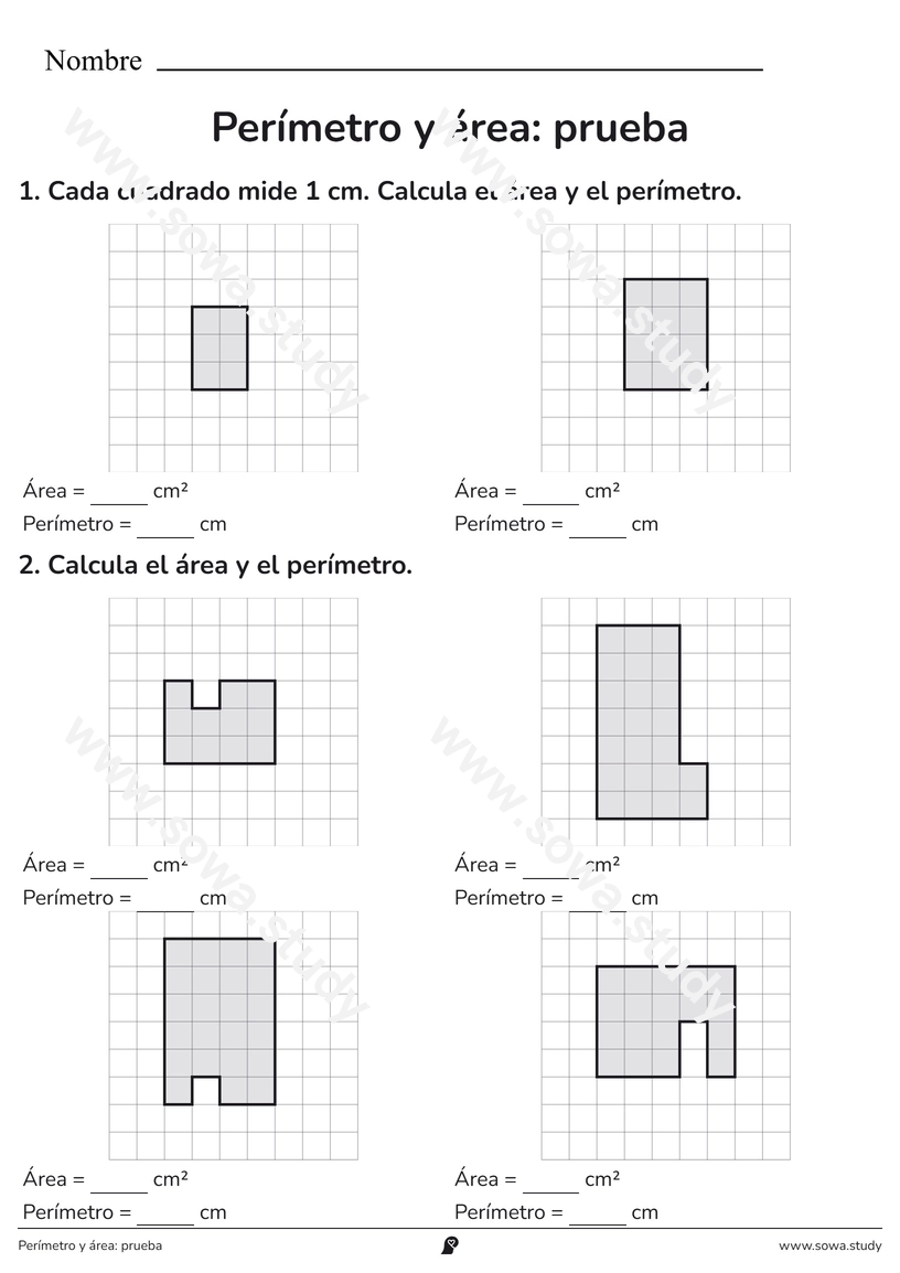 Perímetro y área: prueba – ficha para imprimir