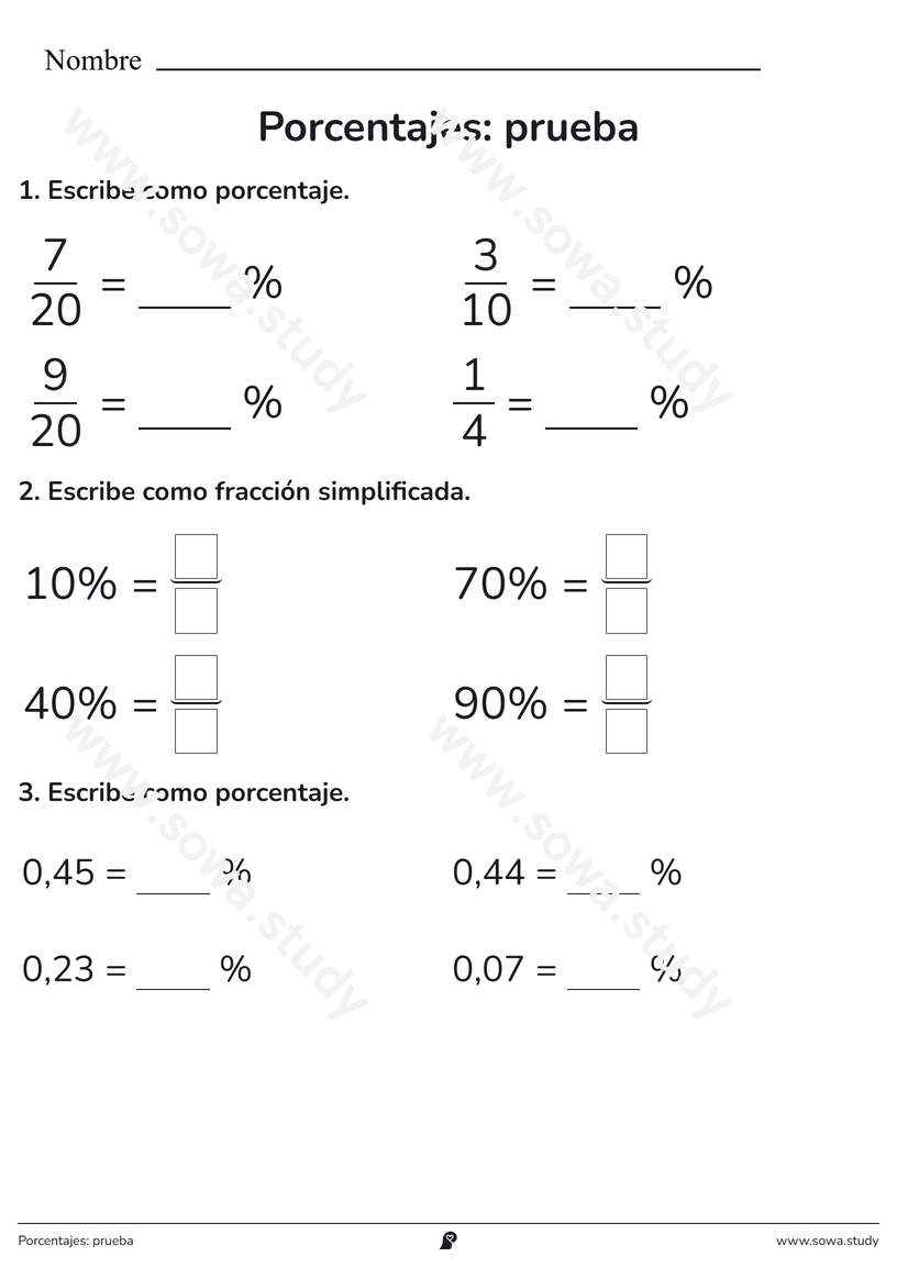 Porcentajes: prueba – ficha para imprimir