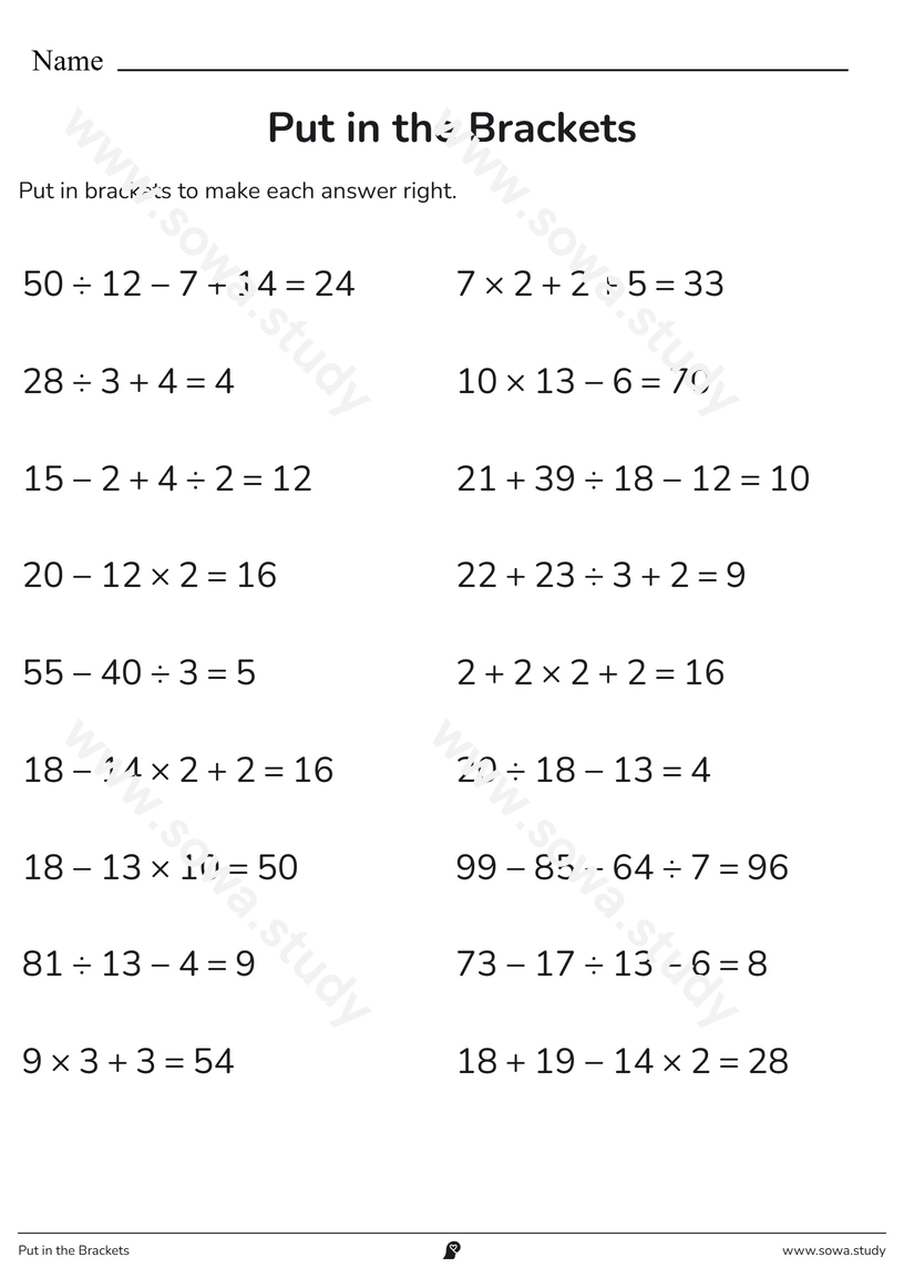 Put in the Brackets – printable worksheet
