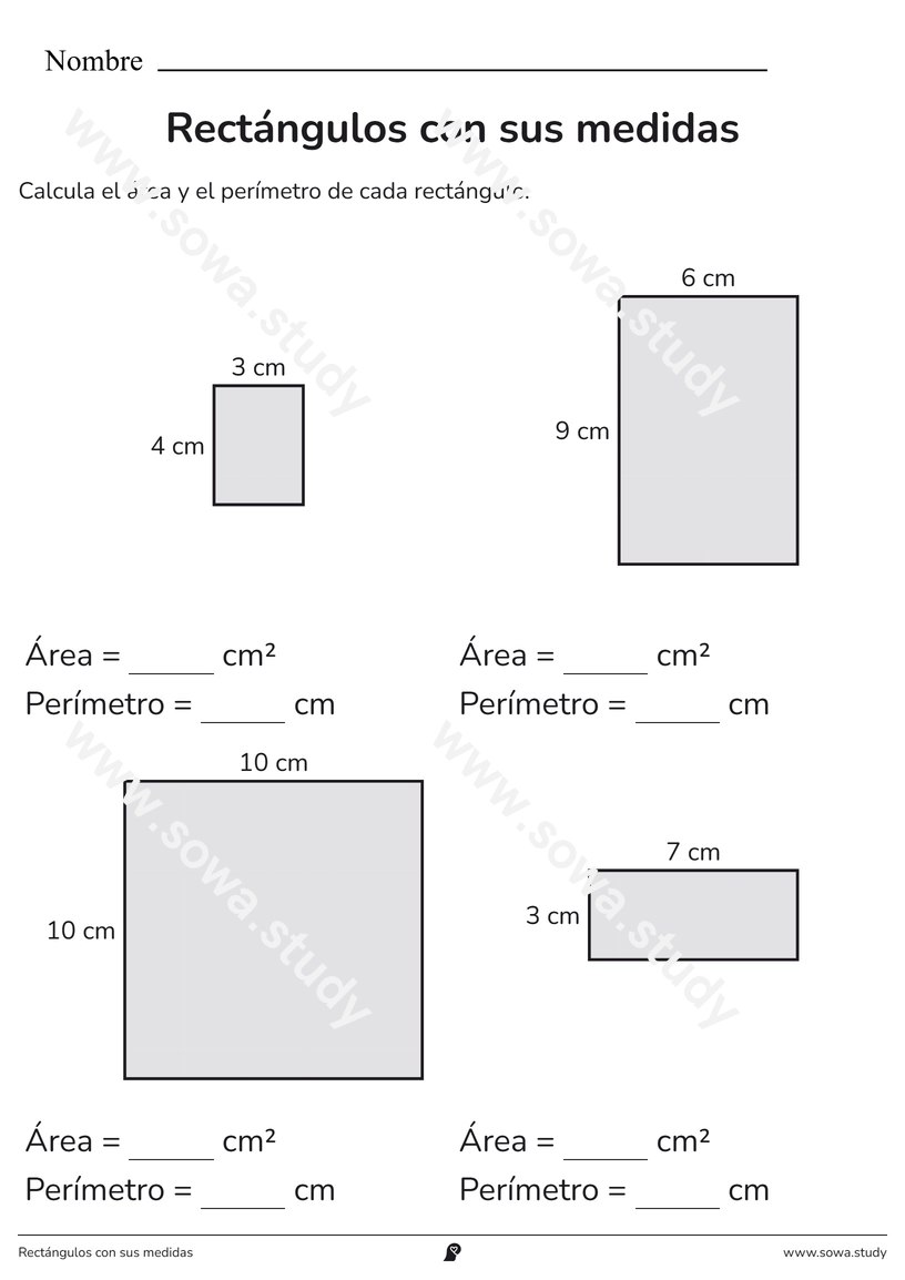 Rectángulos con sus medidas – ficha para imprimir