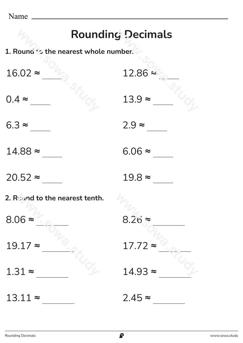 Rounding Decimals – printable worksheet