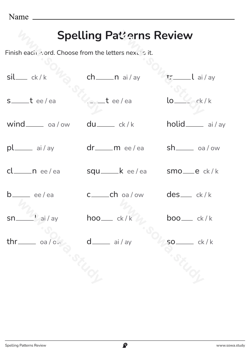 Spelling Patterns Review – printable worksheet