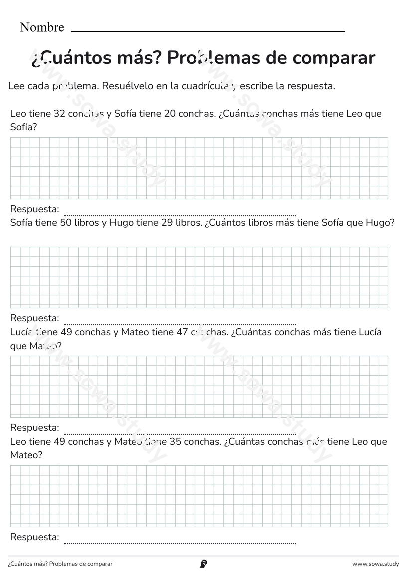 ¿Cuántos más? Problemas de comparar – ficha para imprimir
