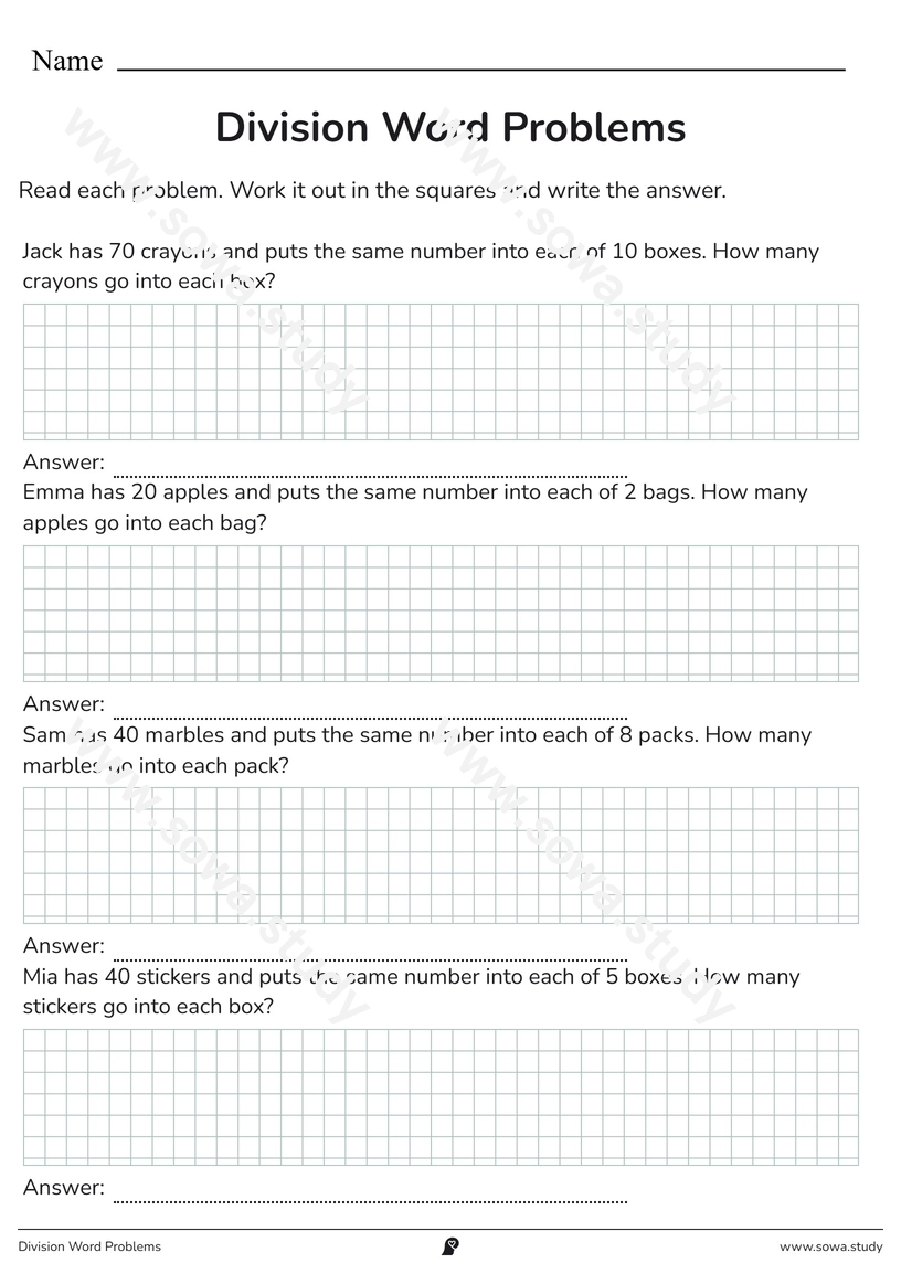 Division Word Problems – printable worksheet