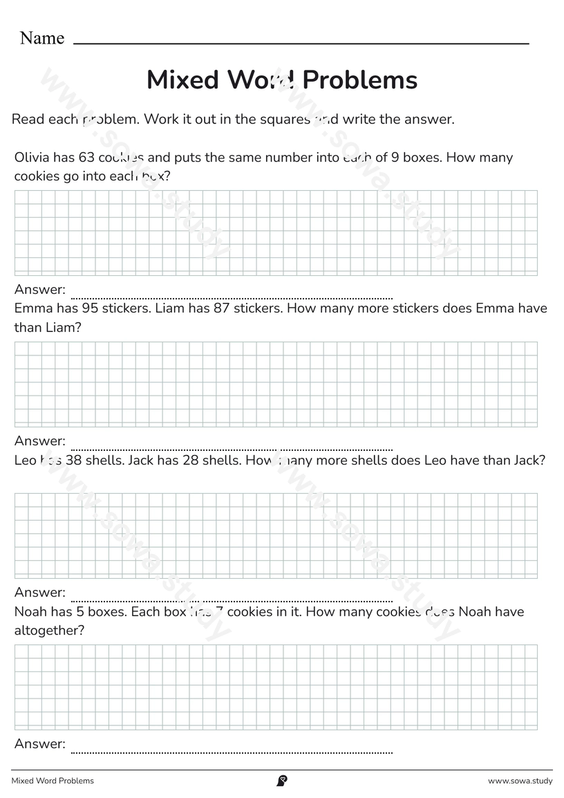 Mixed Word Problems – printable worksheet