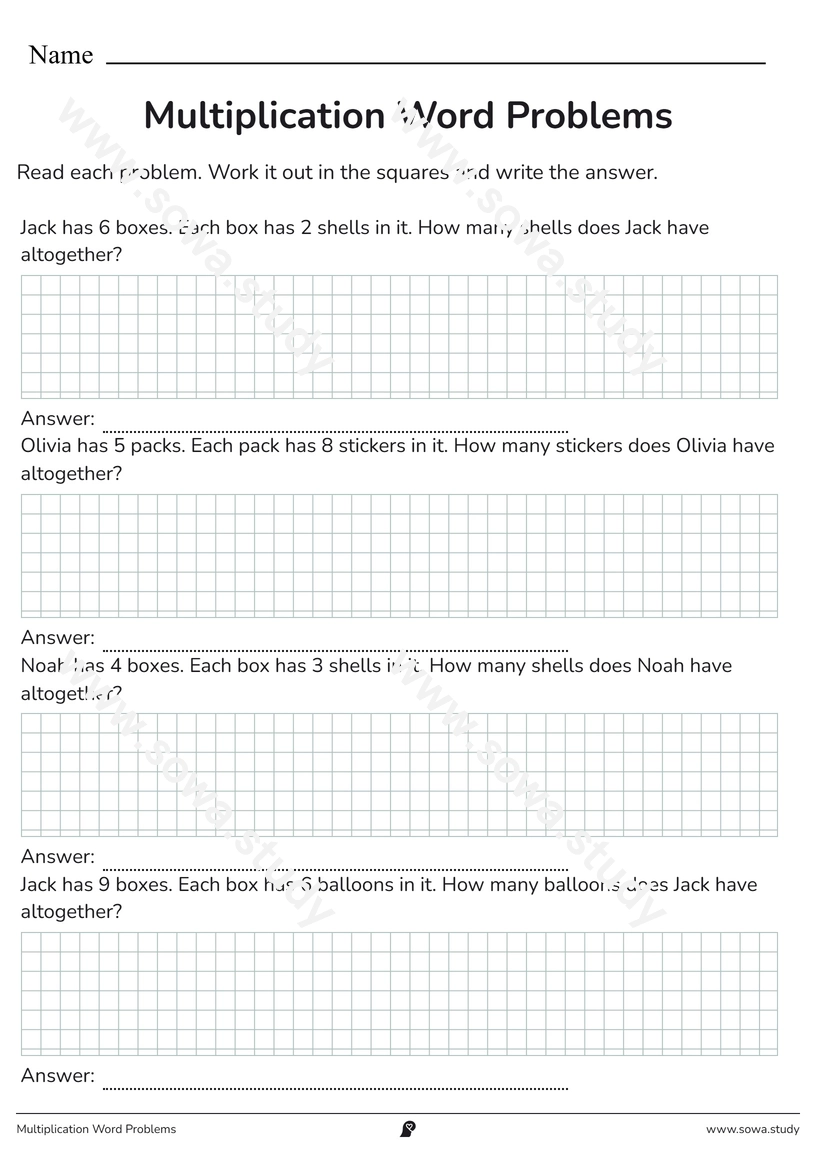 Multiplication Word Problems – printable worksheet