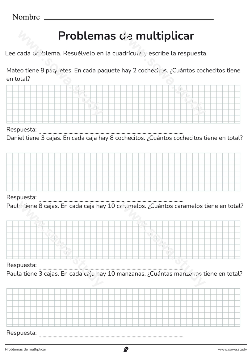 Problemas de multiplicar – ficha para imprimir