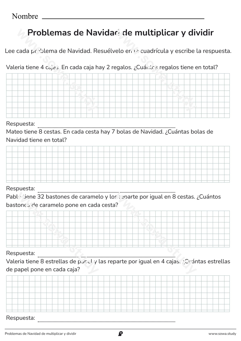 Problemas de Navidad de multiplicar y dividir – ficha para imprimir