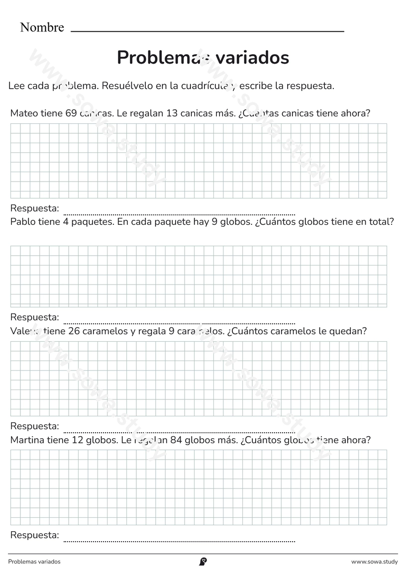 Problemas variados – ficha para imprimir