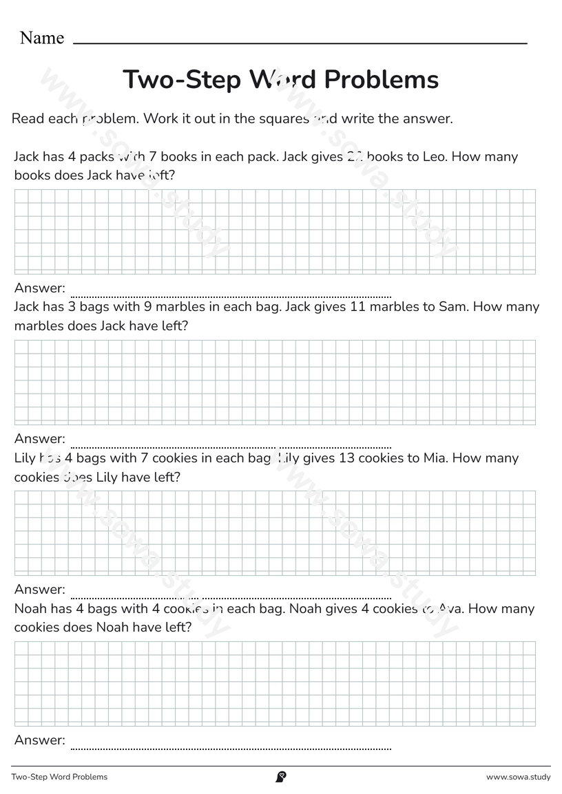 Two-Step Word Problems – printable worksheet
