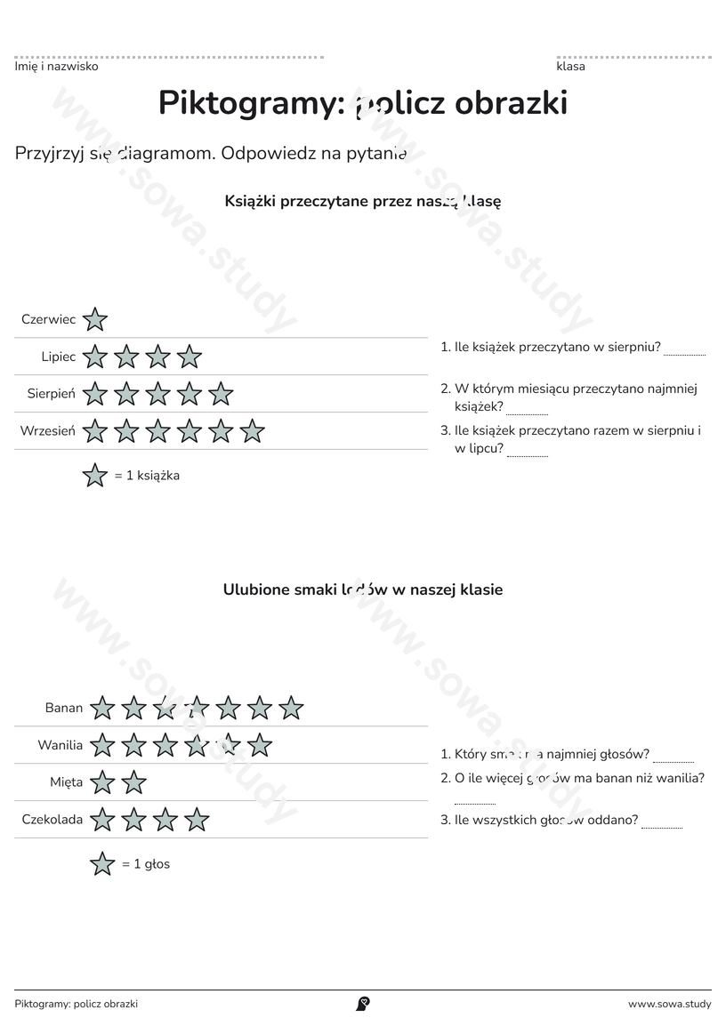 Piktogramy: policz obrazki – karta pracy do druku