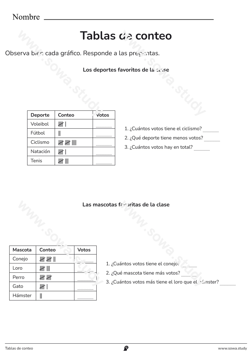 Tablas de conteo – ficha para imprimir