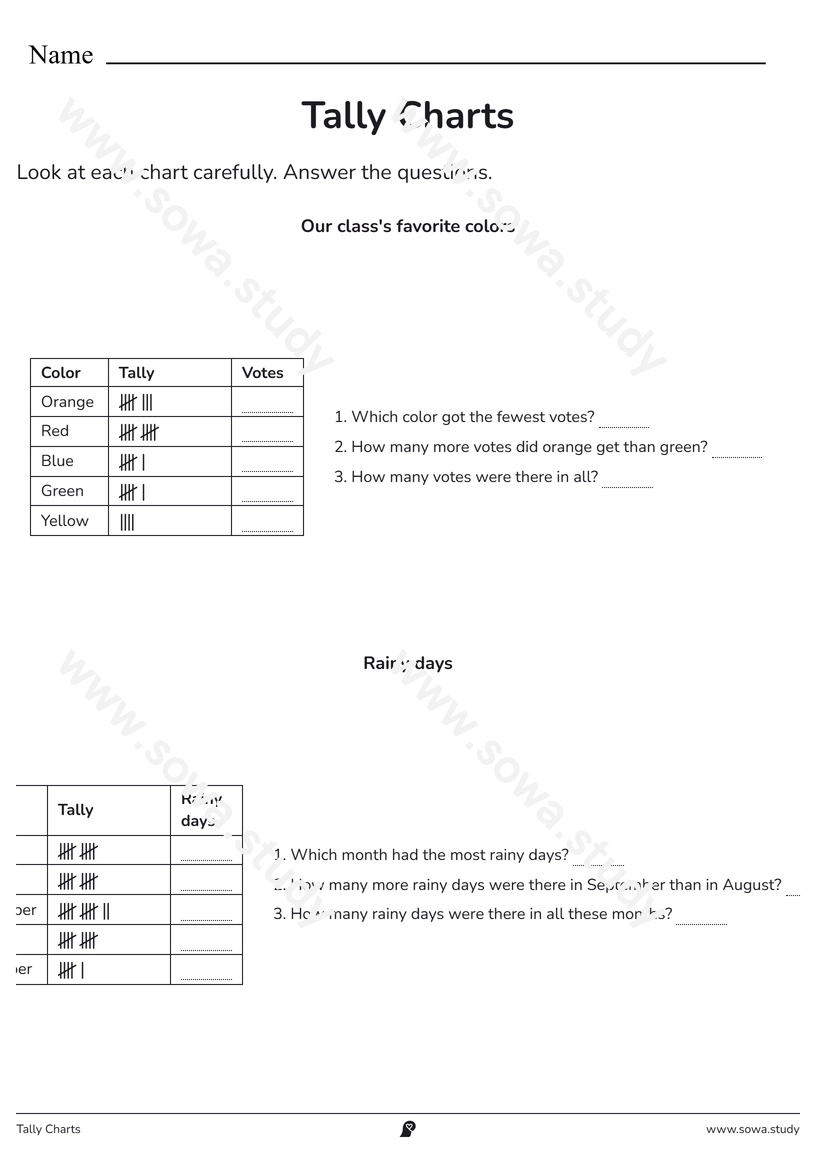 Tally Charts – printable worksheet