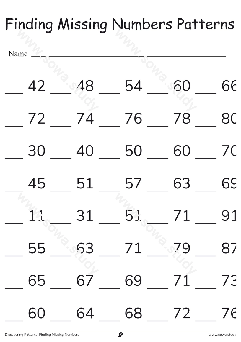 Find the Missing Numbers – printable worksheet