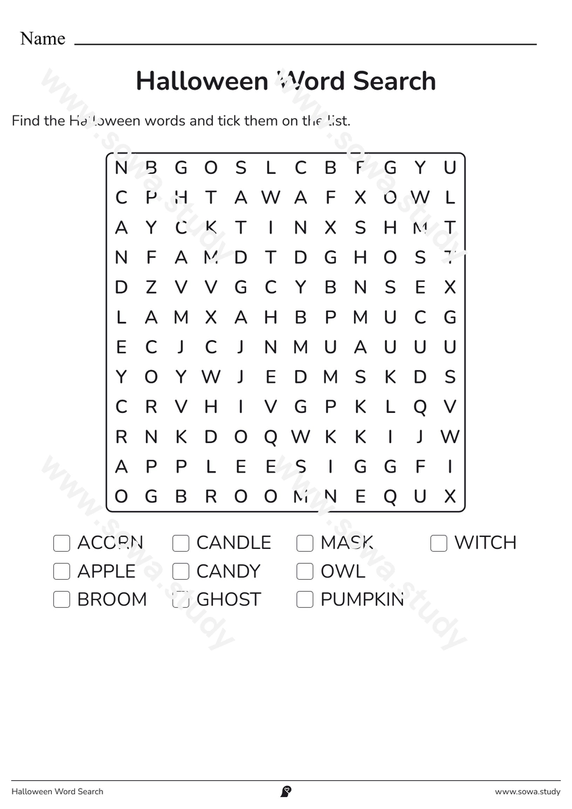 Halloween Word Search – printable worksheet